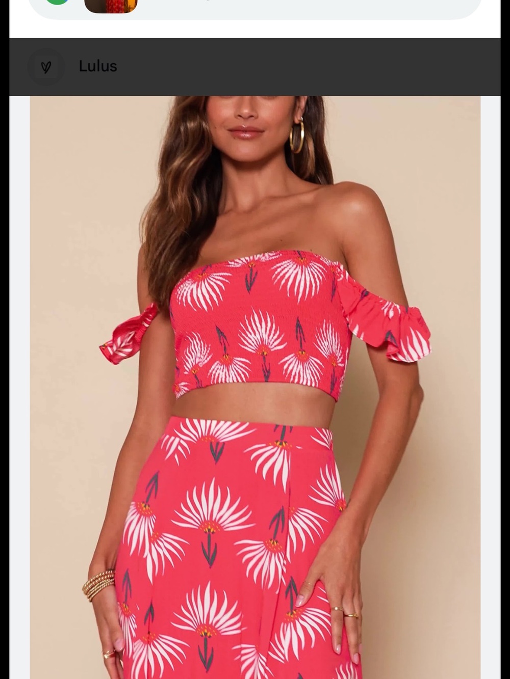 Lulu's Coral Pink Floral Off-Shoulder Crop Top